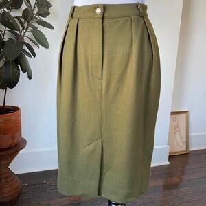 Vintage Moss Olive Green Wool Pencil Skirt